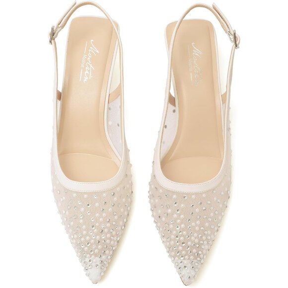 Pointed Toe Pumps Patent Leather Low Heel Slingback Heels with Buckle Dress Shoe - Picture 3 of 9